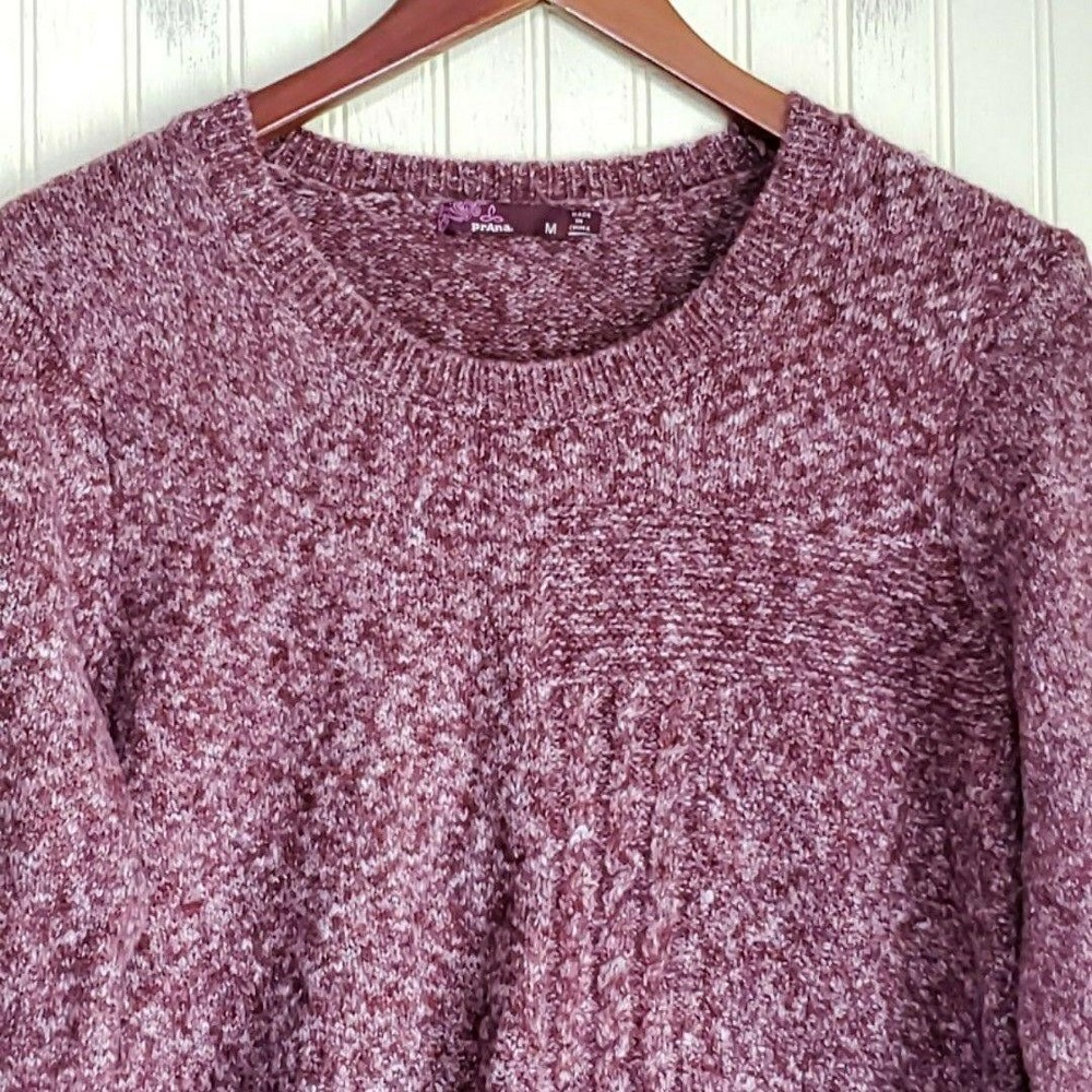 PrAna Sweater Womens Medium Pink Crew Neck Long Sleeve Chunky Knit Pullover